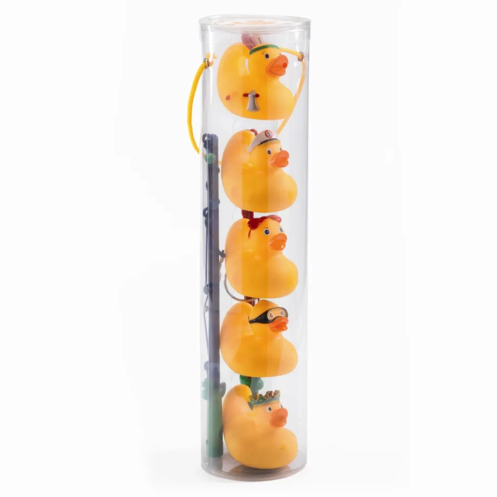Badeaender, 5 Stk Gule 8 Cm + 2 Fiskestaenger