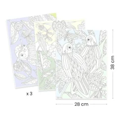 Farvelaegningsplakater - Fugle, 3 Stk