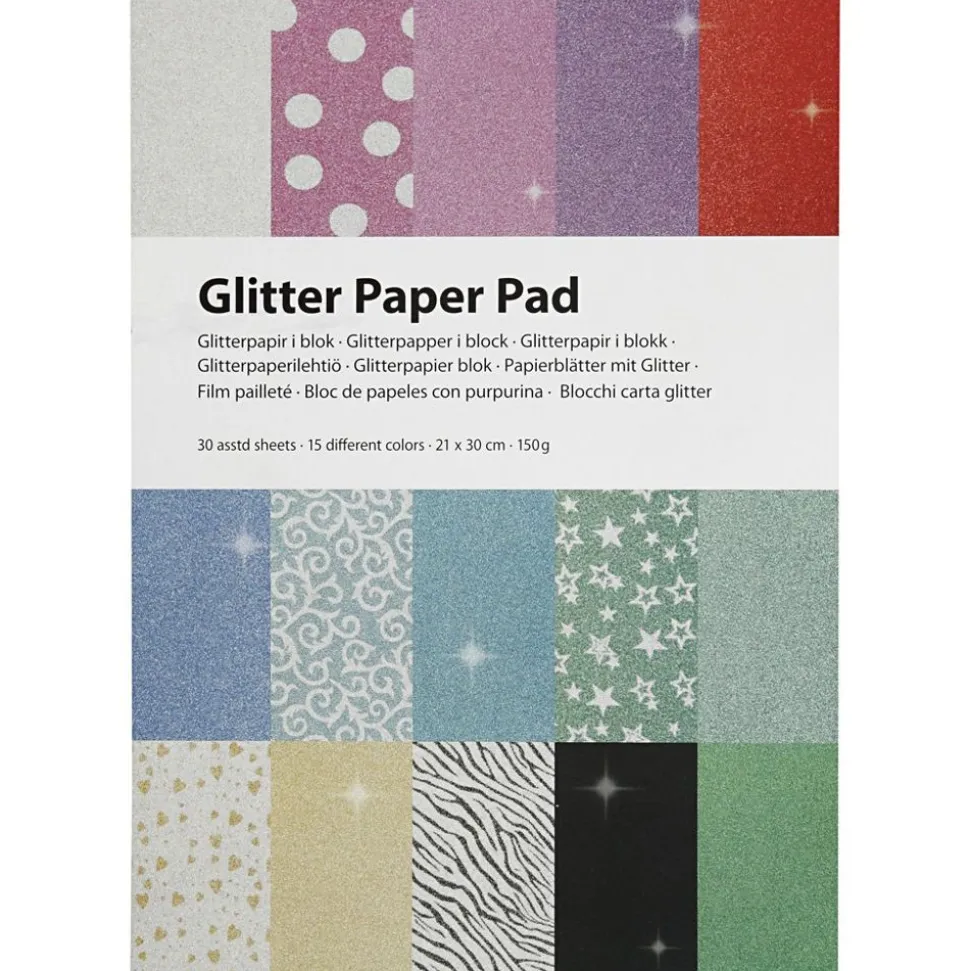 Glitterpapir A4, 30 Ark