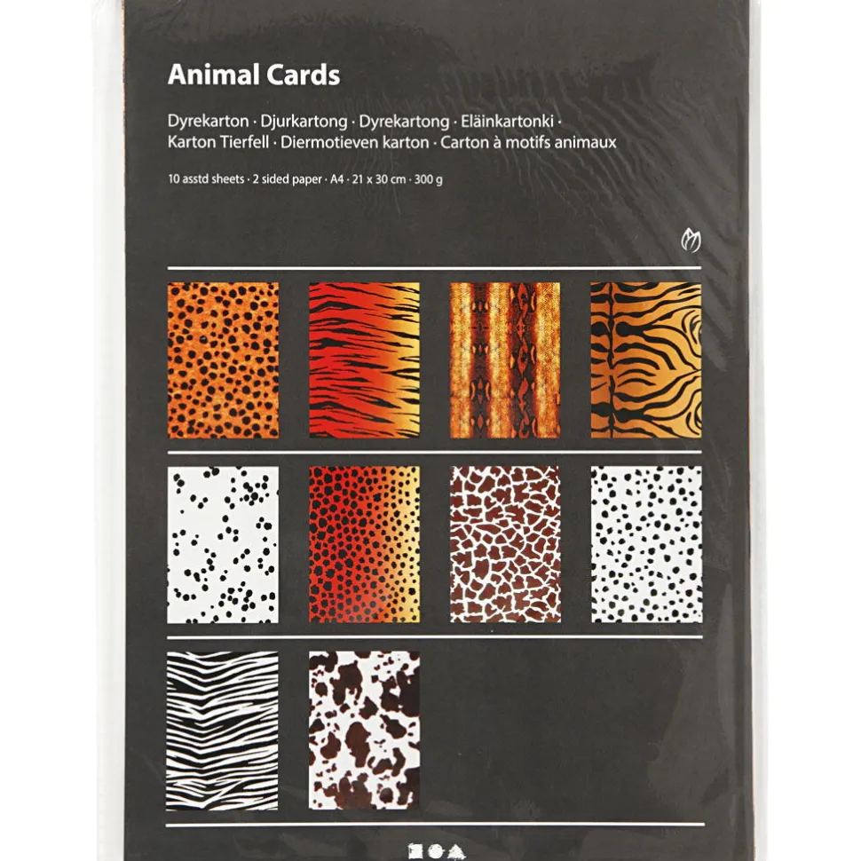 Karton A4 - Dyreprint, 10 Ass. Ark