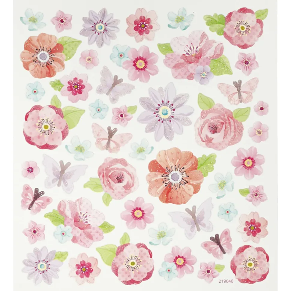 Klistermaerker - Rosa Forarsblomster, 1 Ark