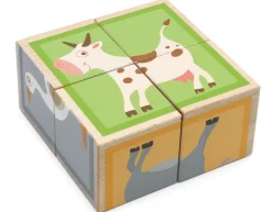 Klodspuslespil I Trae, 4 Klodser - Bondegardsdyr