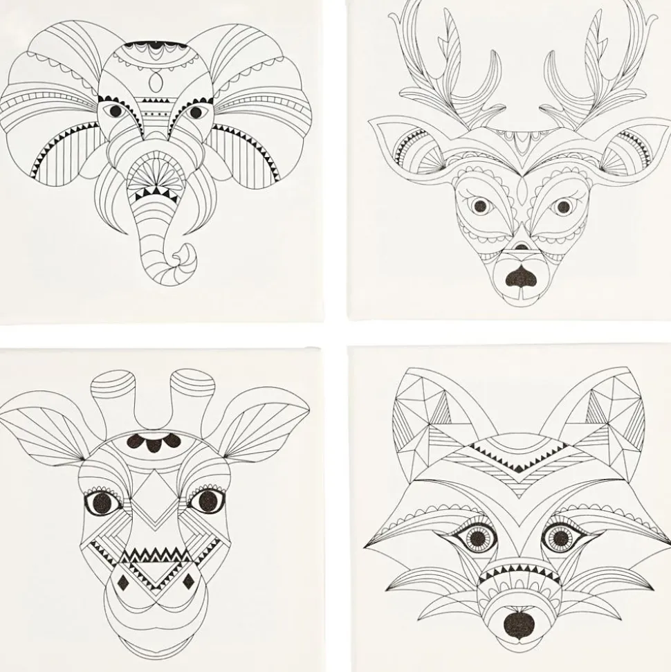 MalerLærred M. Dyr - 20 X 20 Cm, 4 Stk