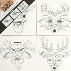 MalerLærred M. Dyr - 20 X 20 Cm, 4 Stk