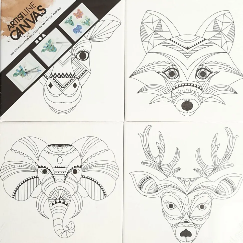 MalerLærred M. Dyr - 20 X 20 Cm, 4 Stk