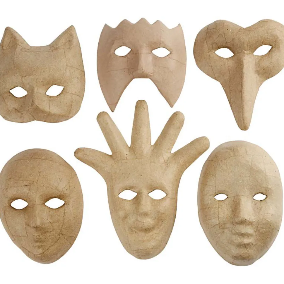 Masker I Papmache, 6 Stk