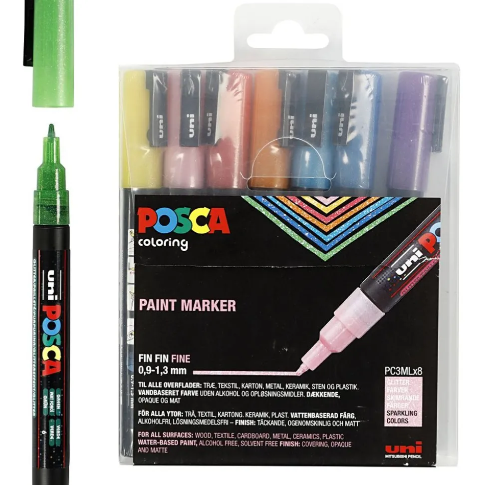 Posca Tusser Pc-3M - Glitter, 8 Stk.