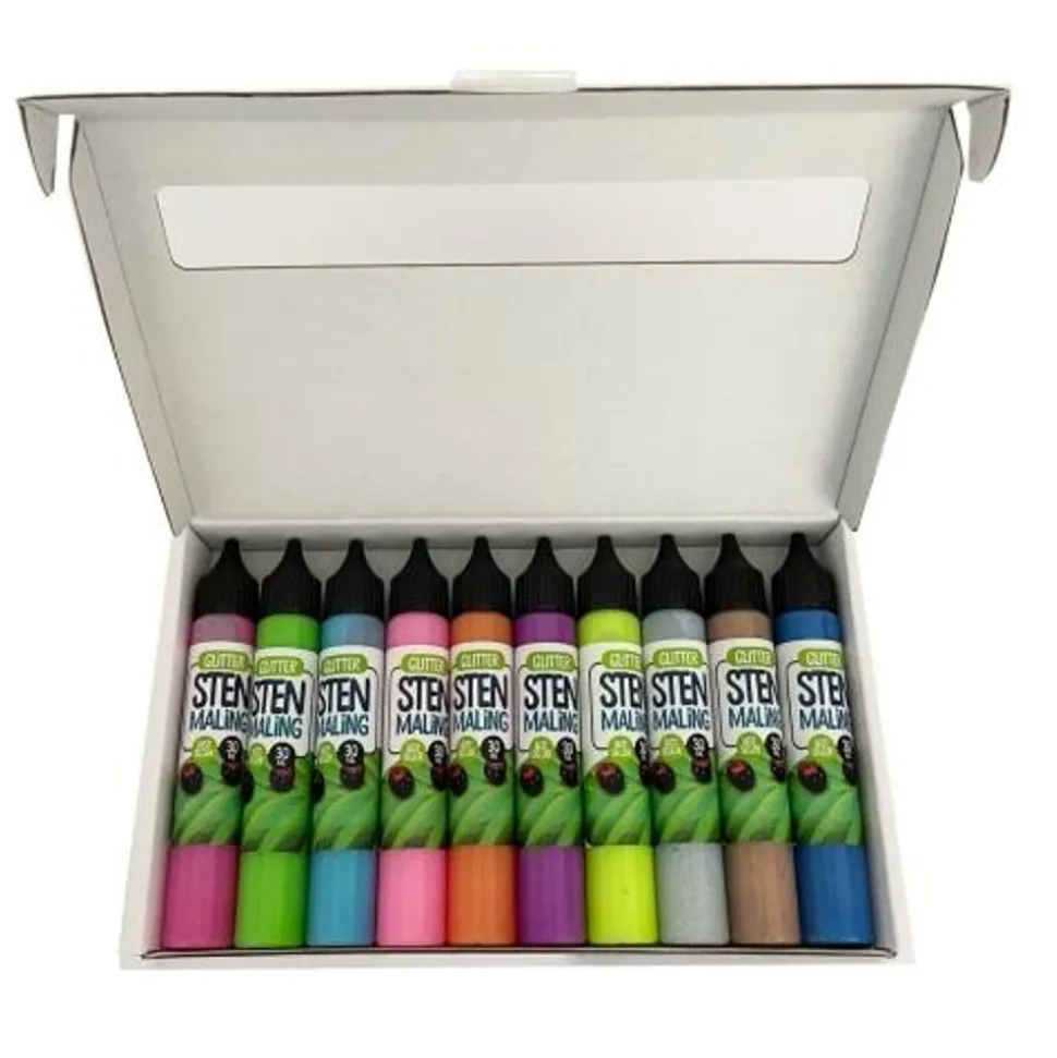 Stenmaling 10 X 30 Ml - Glitter